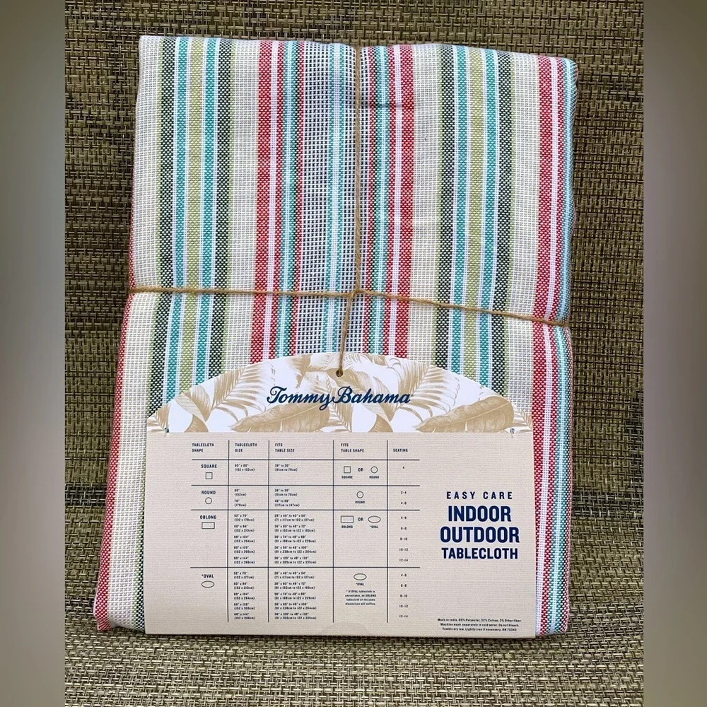Tommy Bahama Hannah Striped Indoor Outdoor Patio Fabric Round Tablecloth 70